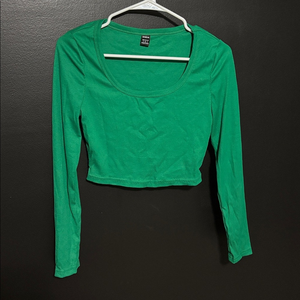 SHEIN Green Long Sleeve Crop Top